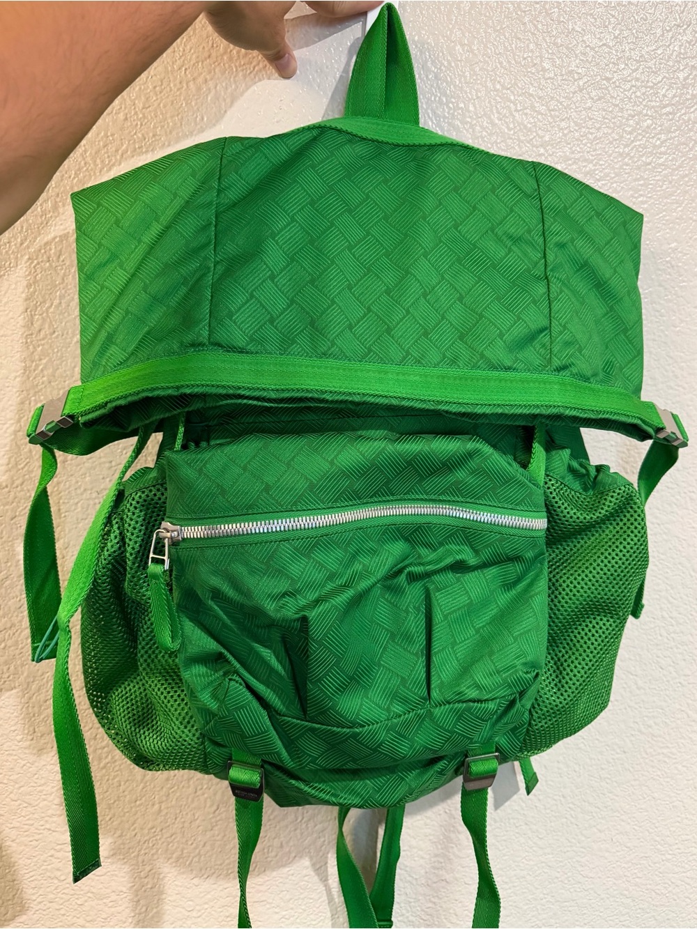 Bottega Veneta Green Woven-Texture Backpack